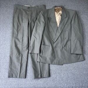 American Craftsmen Mens Gray Pinstripe Double Breasted Suit 42S 34X28